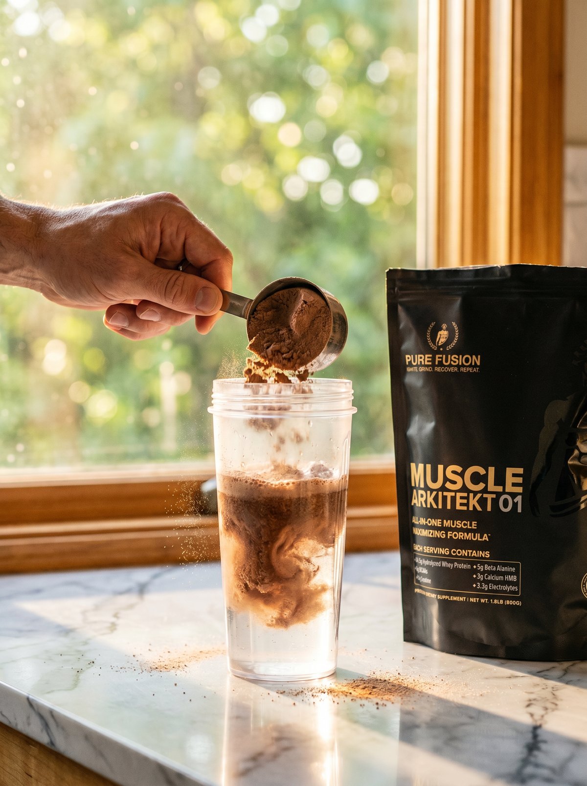 Scooping Muscle Arkitekt 01 into a shaker